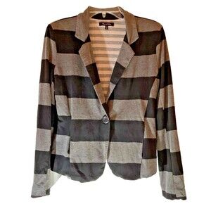 Max & Riley Blazer Jacket Black & Gray Stripes Size M Soft Knit Long Sleeve EUC